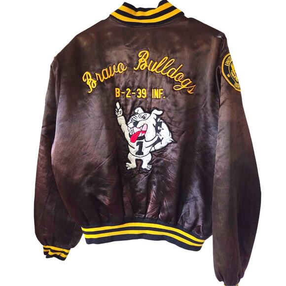 Unbranded Other - US Army Bravo Bulldogs Embroidered Satin Bomber Jacket Large Brown Street